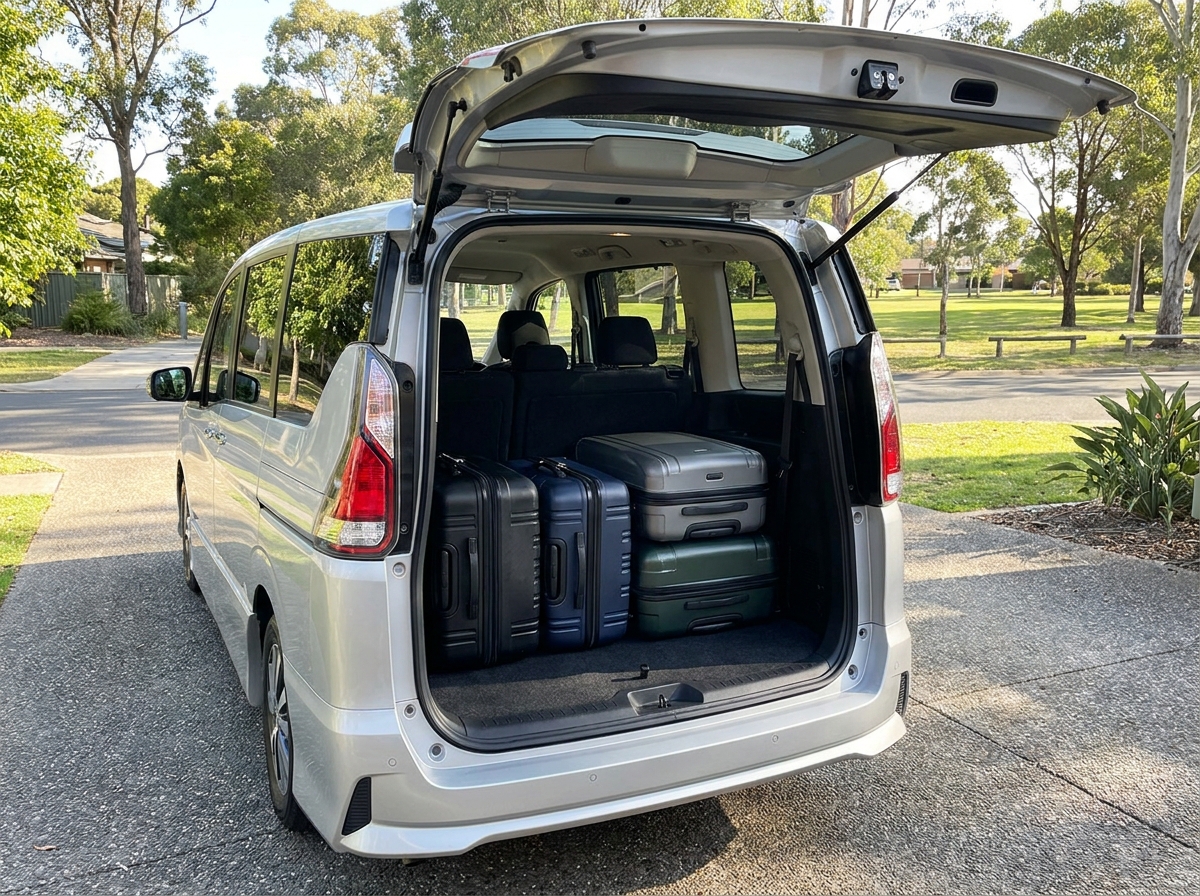 Nissan Serena boot with 5 suitcases